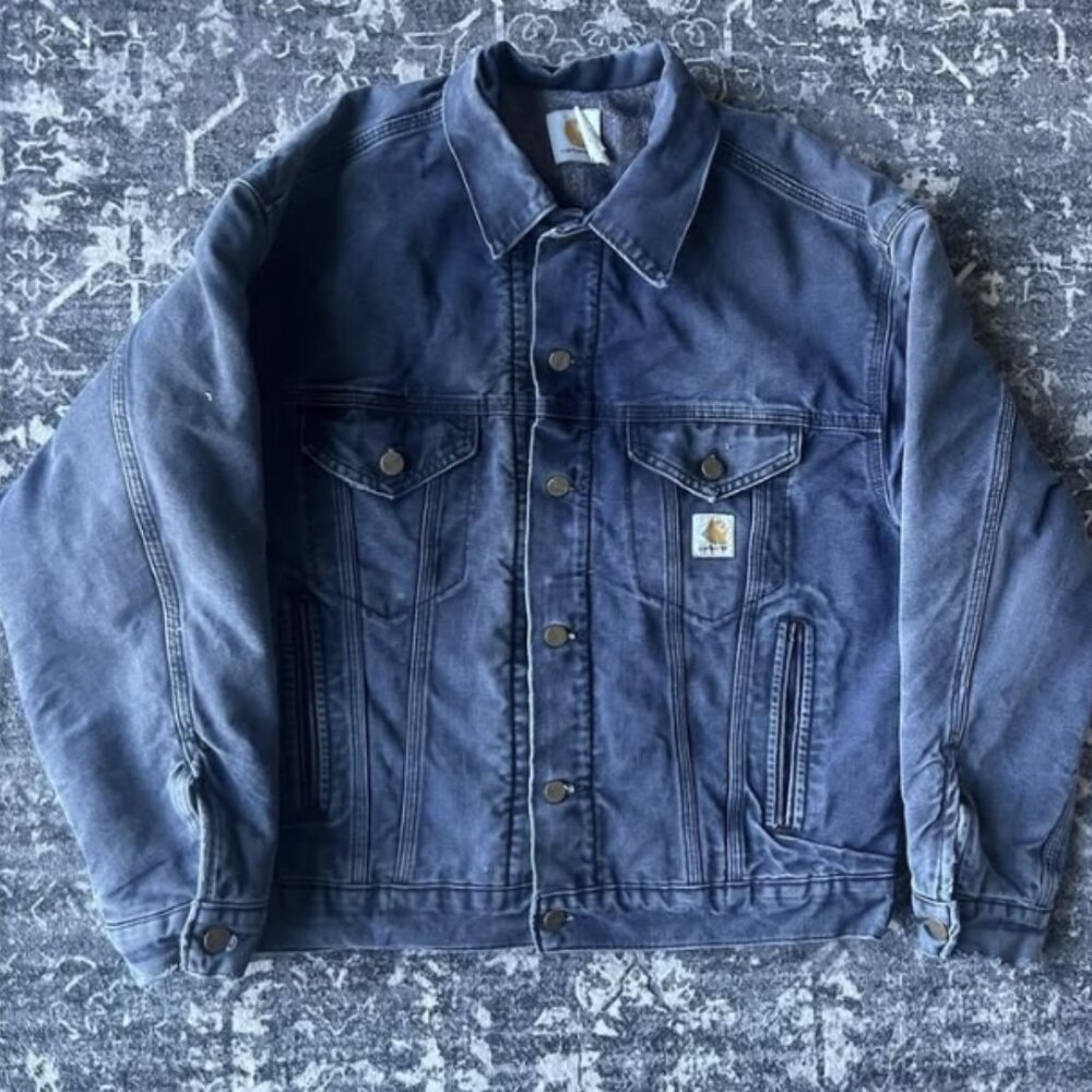 Carhartt Faded Navy Trucker Blanket-lined Jacket - Size Medium Jb183